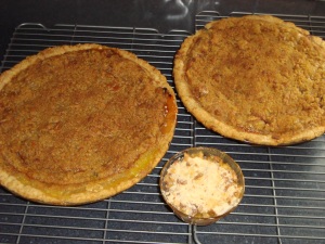 Two Rhubarb Custard Pies with a modified "dutch-apple' topping and a little Wheat-free Rhubarb dessert.